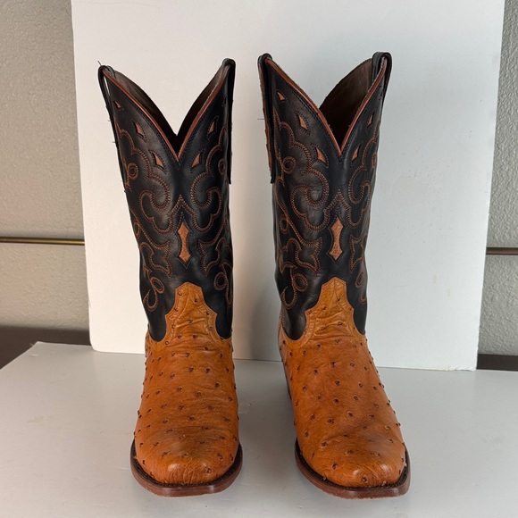 RUJO SZ 12D Men's Black and OSTRICH Brown Western Boots MSRP 595 THE GAVIN